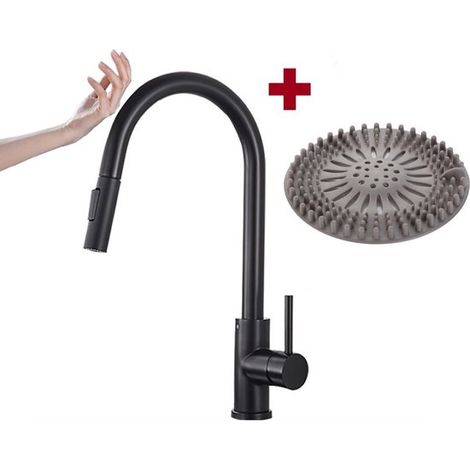Robinet de cuisine tactile – Acier inoxydable – Bec rétractable – Contrôle tactile – Noir (1/5)