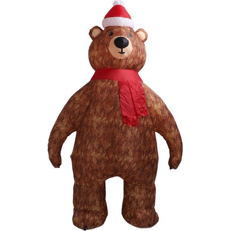 Ours gonflable de Noël réaliste de 2,10 m en fibre de polyester avec cordes et picots - Décoration de jardin et de fête - Prise UE 220 V (1/5)