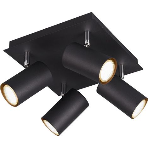 Plafonnier spot moderne noir 4xGU10 cylindrique orientable en métal (1/4)