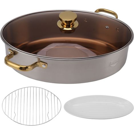 Marmite à vapeur ovale en acier inoxydable 304, multi-usages pour fruits de mer, avec grille et couvercle en céramique. (1/5)