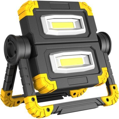 Projecteur LED Rechargeable Projecteur Chantier LED Pliable Rotation à 360° Projecteur LED Portable COB LED Lampe de Travail avec 3 Modes pour Camping Chantier Garage Atelier Pêche (Jaune) (1/5)