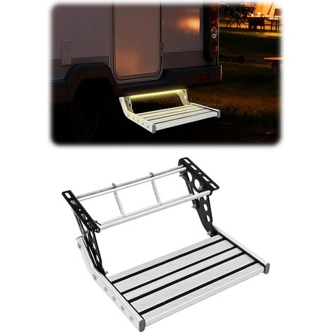 HAUTOUR Marchepieds pour Camping-Car Antidérapante Aluminium Marche Pied Camping Car Jusqu'à 150KG Marche Pied Caravane avec Bande Lumineuse à LED Marchepied Pliable (1/5)