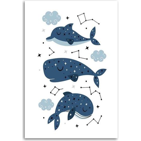 Tableau sur toile Baleine heureuse bleu 60x90 (1/5)