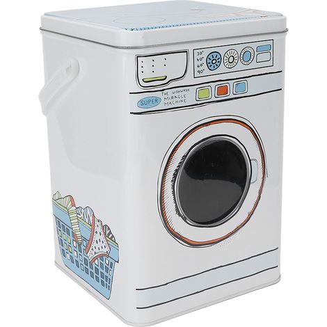 Boîte métallique de grande capacité pour lessive en poudre, contenant idéal pour ranger les pastilles de lessive (bleu). (1/5)