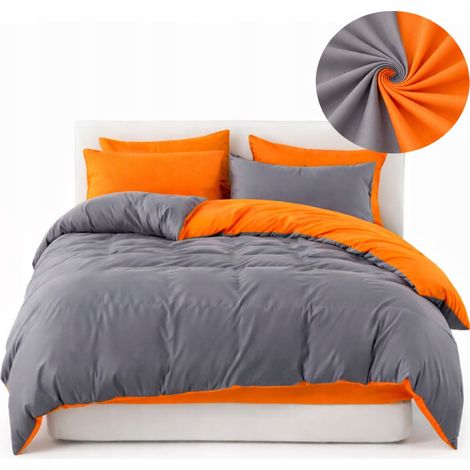 Juego de ropa de cama en tonos grises y naranjas, 200x220 cm, algodón, bicolor. (1/5)