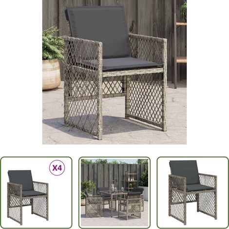 Gartenstühle - Gartenstühle mit Kissen 4 Stk. Grau Poly Rattan (1/5)