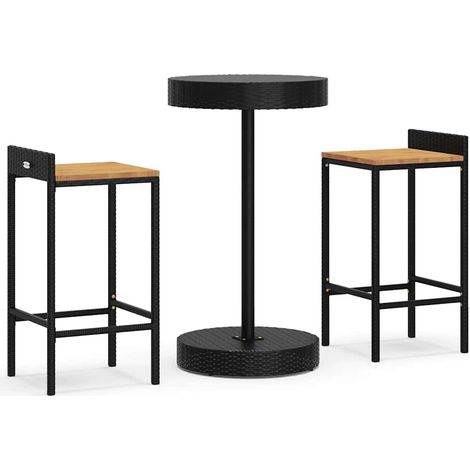 Maison Exclusive - Set Bar Giardino 3 pz Nero Polyrattan e Legno Massello Acacia