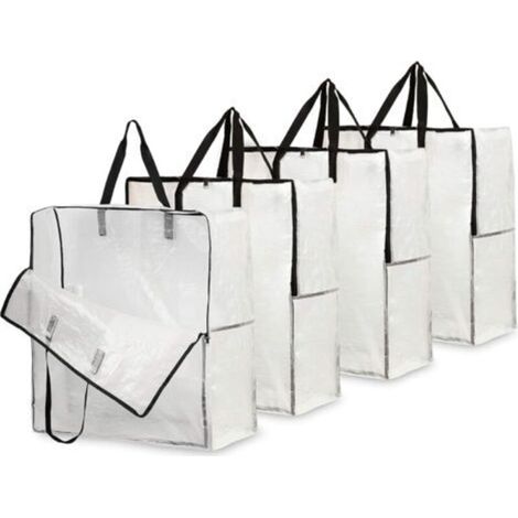 Sac De Rangement Transparent En Lot De 4, Grand Sac Demenagement XXL 60x60cm Avec Poignée De Transport, Sac Rangement Vêtements, Jouets, Couette Pour Buanderie, Garage Ou Grenier