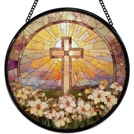 Vitrail chrétien décoratif 12.5 cm – Suspension lumineuse