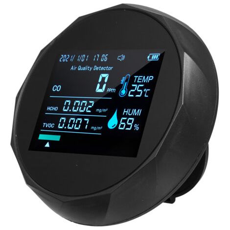 Moniteur de qualité de l’air multifonction 6 en 1 2CO16TB, détecteur portable de formaldéhyde, testeur professionnel pour intérieur, analyseur CO, TVOC, HCHO, humidité, température, avec date et heure (1/4)