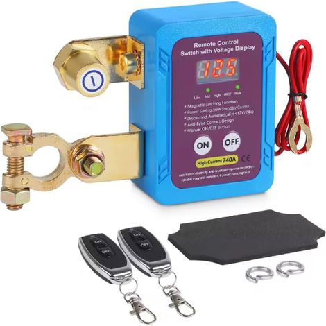 Interrupteur Coupe-Batterie sans Fil 240 A avec télécommande, Interrupteur Coupe-Batterie 12 V avec Affichage de la Tension pour Voiture, Camping-Car, Quad et Camion (1/5)