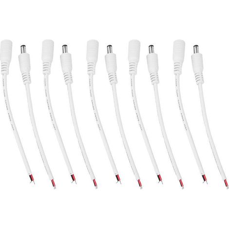 5 paires 5.5x2.1mm mle femelle DC Power Barrel Plug Jack connecteur cble fil (blanc)-Crezuo (1/4)