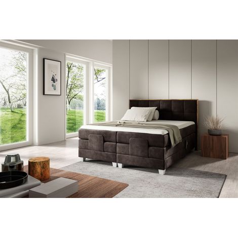 Boxspringbett Elektrisch Bett HENRY 180x200cm in Stoff Fresh Dunkelbraun (1/2)