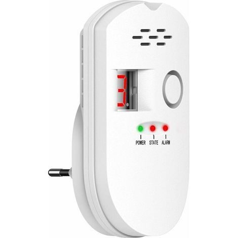 Detector de gas de 85 dB para gas natural, gas licuado de petróleo (GLP), propano y alarmas de gas. Alarma de gas enchufable con luz intermitente y pantalla digital para uso doméstico y en la cocina. (1/4)