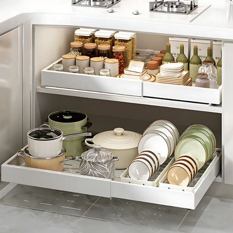 Organisateur de cuisine extensible blanc – Plateau de rangement pour tiroir 32-52 cm – Matériaux de haute qualité – Design minimaliste