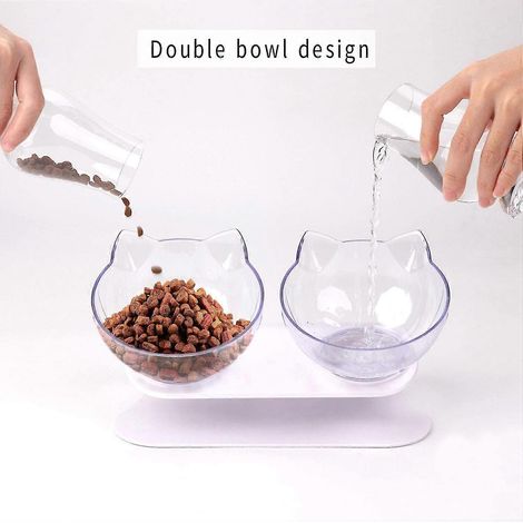 Gamelle pour chat, gamelle double inclinable orthopédique avec cuillère à soupe pour nourrir et abreuver les chats. (1/5)