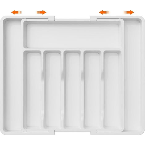 Besteklade - Organisateur De Tiroir Telescopique Pour Couverts - Adaptable Dans Les Tiroirs De Cuisine - 33 À 57 X 38 Cm - Blanc (1/5)