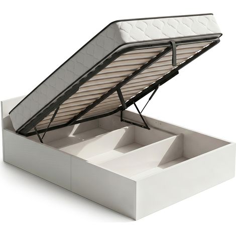 Cama con canapé abatible 120x200 cm somier elevable de metal y colchón de muelles Blanco (1/5)