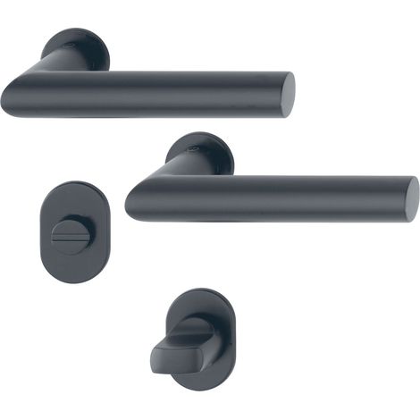 Hoppe Drückergarnitur Amsterdam - Türgriff mit selbstklebender Rosette oval WC für Türstärke 40-45mm, Edelstahl schwarz matt