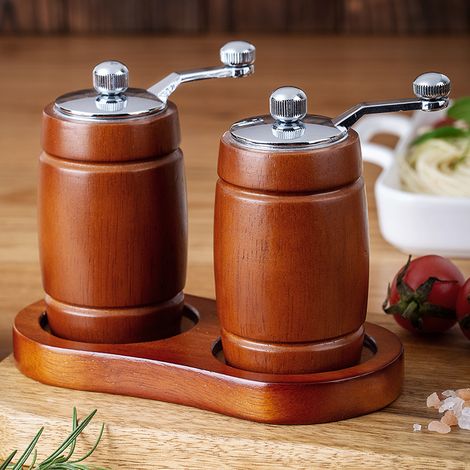 Manuelle Pfeffer- und Meersalzmühle aus Holz – Für Küche und Haushalt – Vielseitige Gewürzmühlen aus Holz – 2er-Set – Nachfüllbar (1/5)