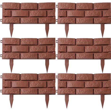 Set mit 6 braunen Gartenrandleisten, 2,5 cm hoch x 44,5 cm lang