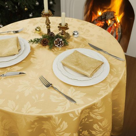 Runde Tischdecke Gold 160 cm Jacquard-Damast wasserabweisend für Feste