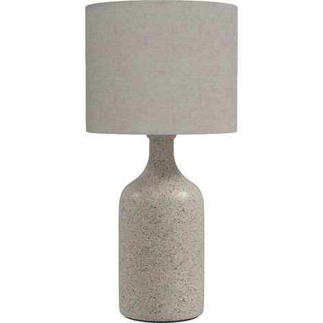 Lampe de chevet avec socle en céramique et abat-jour en lin, 22x22x45 cm, sable (1/5)