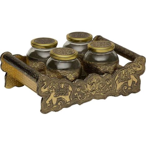 Bandeja de metal repujado dorada 25x13x6 (1/5)