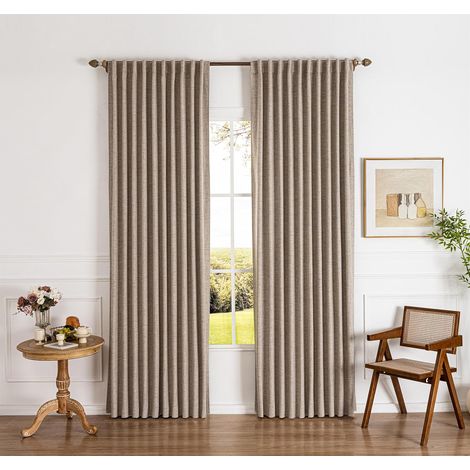 Rideaux Occultants Thermiques Mélange Lin 2 Panneaux, 100% Anti-UV et Isolant Anti Froid et Chaleur pour Chambre Salon, 127L X 245H cm (1/5)