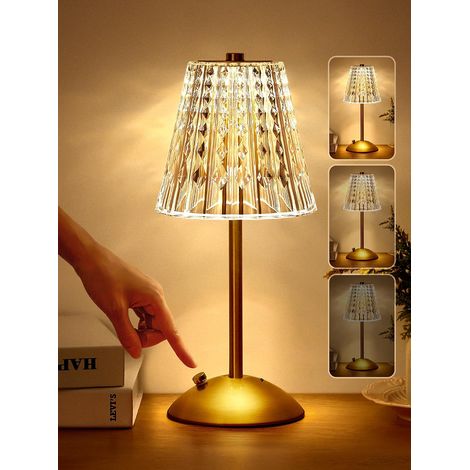 Lampada da comodino, lampada di cristallo tricolore, lampada da comodino per camera da letto, lampada da comodino touch dimmerabile, lampada da tavolo senza fili (1/5)