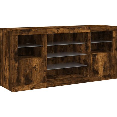 Credenza cassettiera mobile contenitore organizer cucina soggiorno salotto con luci LED 1425 x 37 x 67 cm marrone 020029870