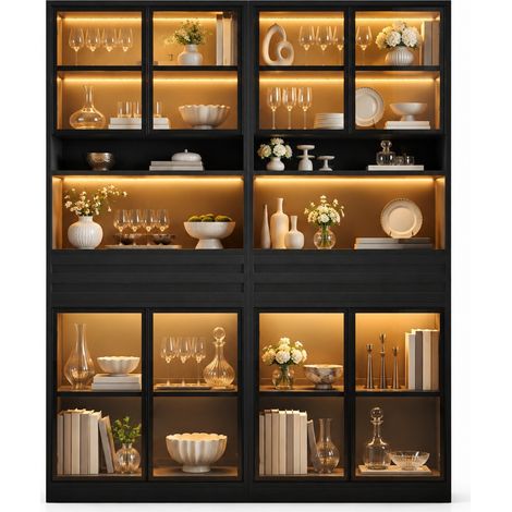 Paire de vitrines d'exposition en MDF noir 160 x 35 x 200 cm avec LED HOMVRA (1/5)