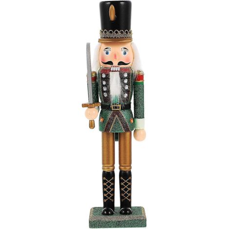 Casse-Noisette en bois, soldat de dessin animé, décoration de bureau créative - 30 x 8 x 7,5 cm - Vert (1/2)