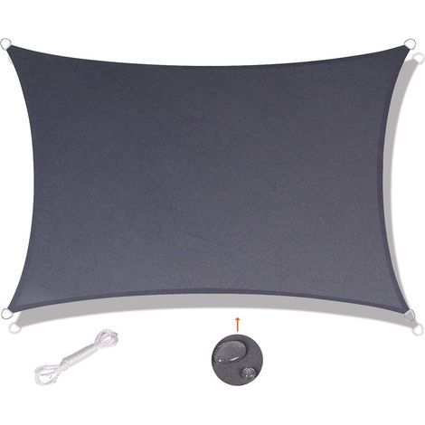 Rectangular shade sail 2x2m, waterproof and UV resistant, suitable for balconies, terraces, and gardens, grey (1/5)