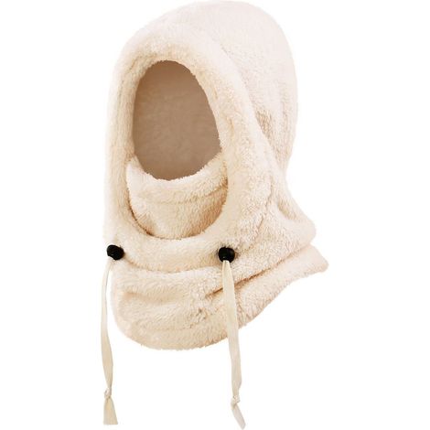 Écharpe chaude et moelleuse d'automne et d'hiver avec protection auditive, capuche intégrée, masque épais pour le ski et le vélo, capuche coupe-vent, beige, taille adulte L. (1/4)