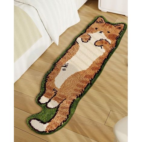 CCYKXA Niedlicher, katzenförmiger, getufteter Teppich fürs Schlafzimmer, unregelmäßig getufteter Teppich, waschbar, Cartoon-Muster, modern, Schlafzimmerdekoration (40x60cm)