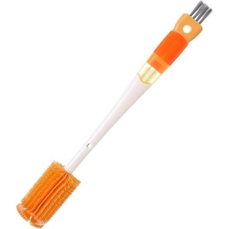 Brosse de nettoyage en silicone pour tasses et verres avec long manche, brosse multifonctionnelle pour tasses, verres, ustensiles de cuisine et recoins étroits (orange)