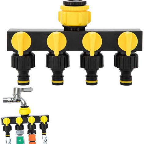 Distributeur Arrosage 4 Voies, Diviseur de Tuyau, Avec Interrupteur de Commande, Les Travaux D'écoulement D'eau à 4 ou 1 Voies Peuvent être Effectués en Même Temp (Jaune) (1/5)