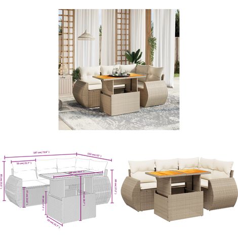 Salon de jardin avec coussins 5 pcs beige résine tressée - Ensemble Salon De Jardin - Meuble Extérieur - Résine Tressée - Rotin Synthétique - Mobilier De Jardin - Home & Living (1/3)