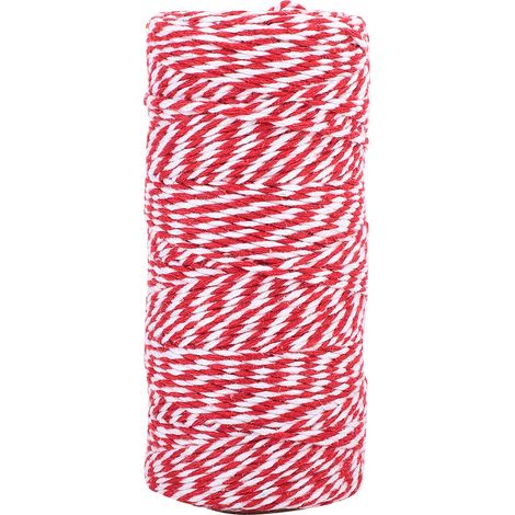 100m Corde en Coton Bicolore Fait Main Fil Décoratif (Rouge Blanc) (1/5)