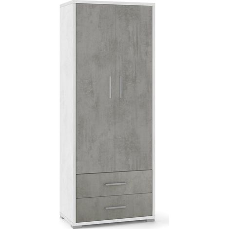 Armadio 2 Ante 2 Cassetti 71x182x41 cm Ossido Bianco/Cemento (1/2)