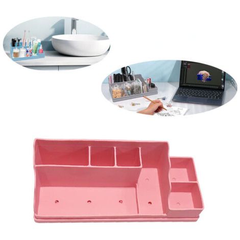 Plateau de rangement de bureau, grande capacité, dimensions 350 x 140 x 110 mm, design compact et durable, parfait pour la salle de bain et le bureau, rose (1/4)