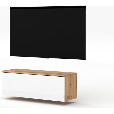 AX LIVING TV Lowboard Loriano 100cm breit Eiche Wotan / weiß Hochglanz