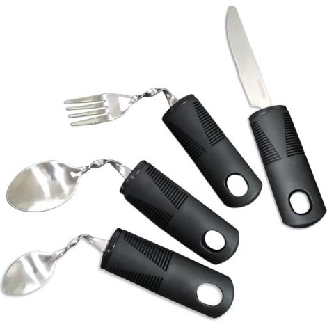 Posate adattate - 4 pezzi - Posate rinforzate - Posate pieghevoli - Posate con impugnatura ergonomica - Flessibili - Parkinson - Anziani - Posate adattate per la perdita di forza (1/4)
