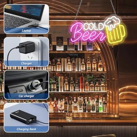 Panneau néon avec éclairage LED à intensité variable - Alimentation USB - Pour bar, club, fête, bistro et décoration d'intérieur (1/4)