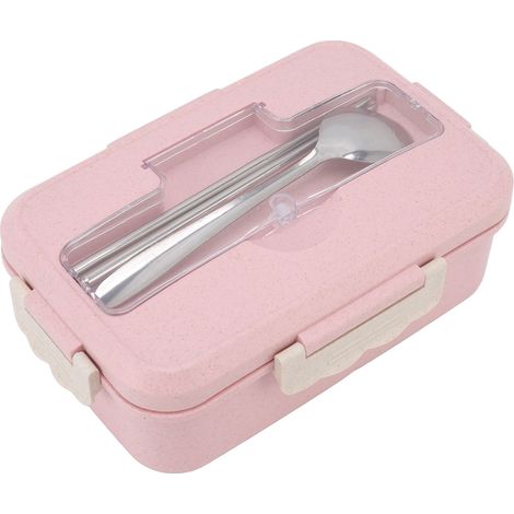 Boîte à bento isotherme avec cuillère et baguettes pour adultes, enfants et étudiants (Vaisselle à lunch rose nordique) (1/5)