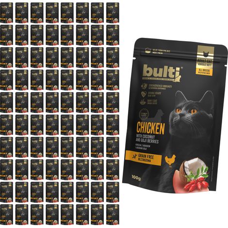 BULTI Superfood Nassfutter für Katzen, Huhn, Kokosnuss und Beeren, 80 x 100 g (1/3)