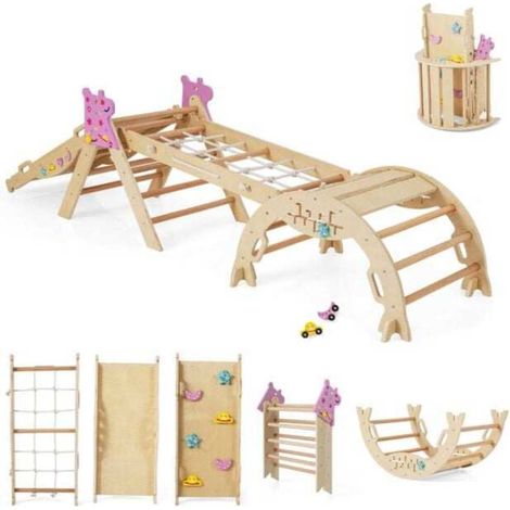 Pour aire de jeux intérieure, set d'escalade Montessori pour enfants, pliable avec arche, rampe et triangle (1/5)