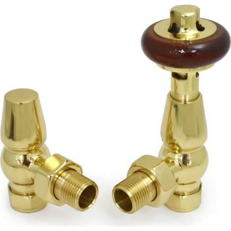 West Faringdon Angled Thermostatic Radiator Valve and Lockshield - Brass (1/5)