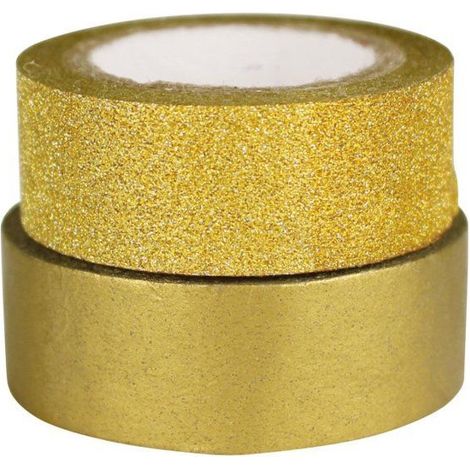 MégaCréa DIY - Ruban adhésif doré pailleté et uniforme doré (2 pièces)
